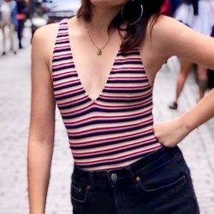 Reformation bodysuit red blue white stripe